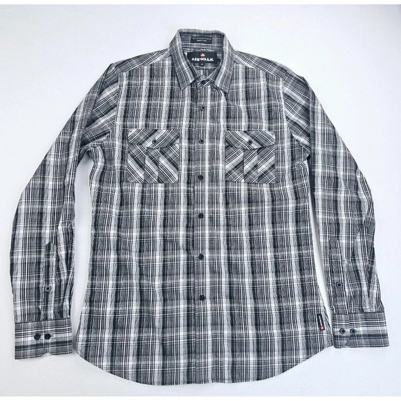 Airwalk Size Medium Men's Gray Check Logo Tag Long Sleeve Dual Pocket Shirt - Picture 1 of 13